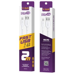 Kabel Data Micro USB V-GeN VCB-16 Fast Charging QC3.0 2.4A 2 Meter