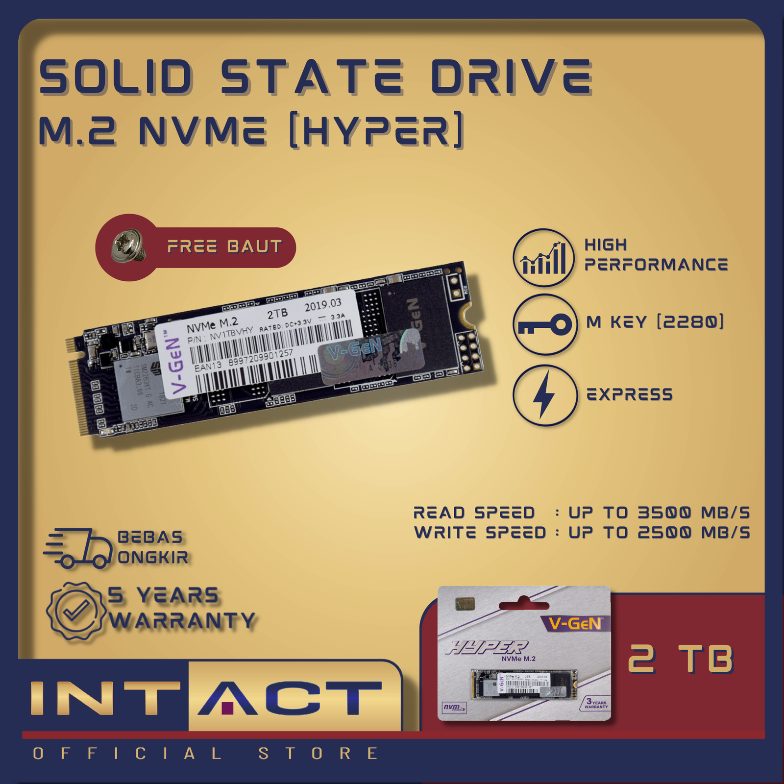 SSD V-GeN Hyper M.2 NVMe Gen3x4 128GB 256GB 512GB 1TB 2TB 4TB Size 2230 2280