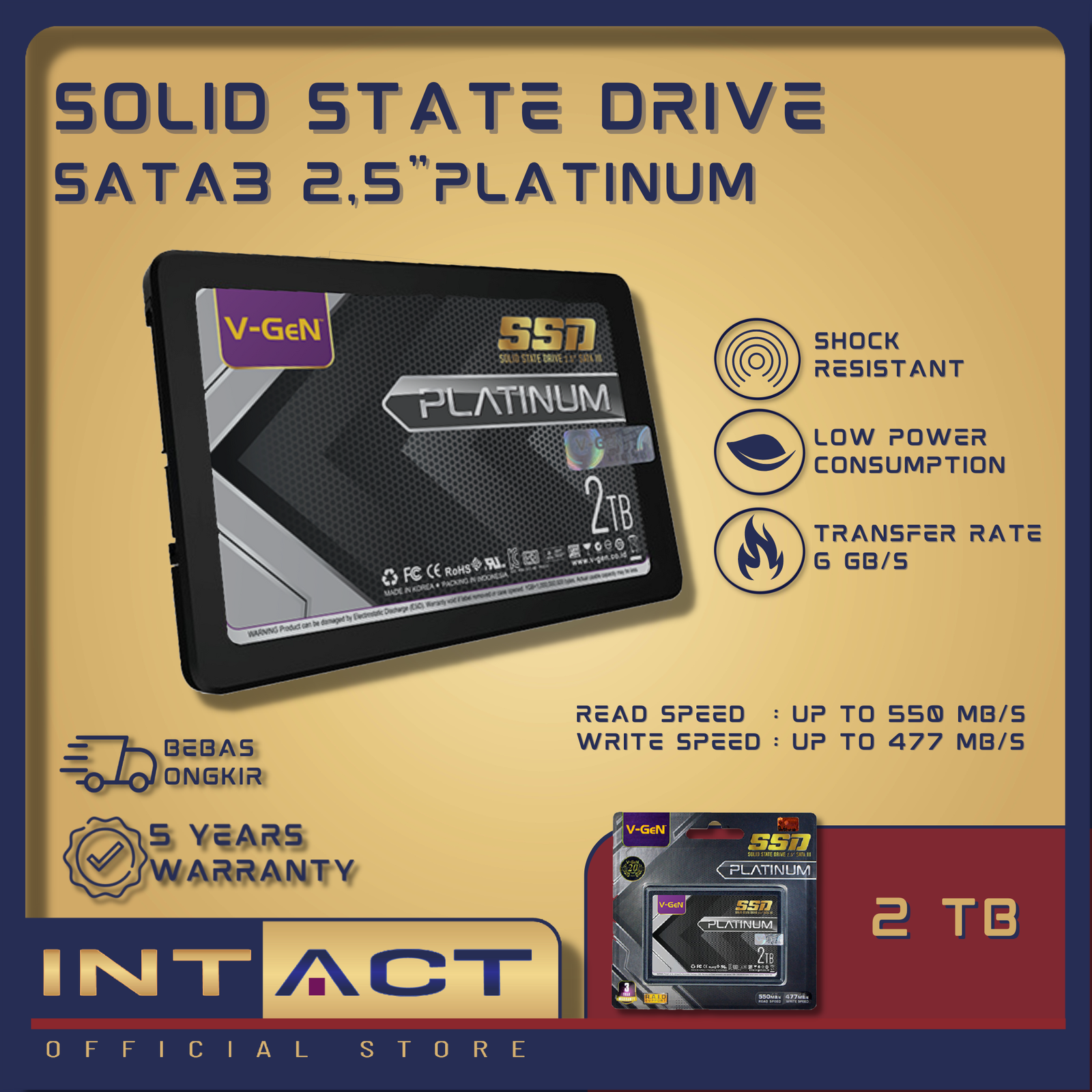 SSD SATA3 V-GeN Platinum Rescue 128GB 256GB 512GB 1TB 2TB 4TB 2.5" Inch