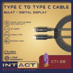 Kabel Data C to C V-GeN CT1-28 Super Fast Charging 5A 240W PD3.1 480Mbps Data Transfer Digital Display 1 Meter