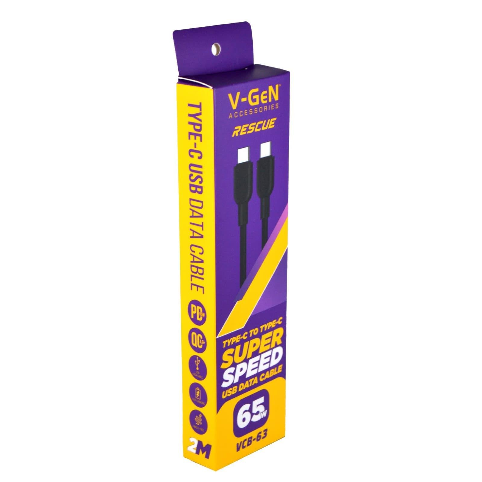 Kabel Data Type C To Type C V-GeN VCB-63 2 Meter VCB-64 3 Meter Super Fast Charging PD65W QC4.0+