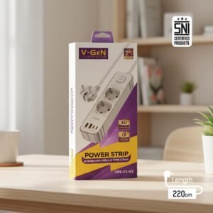 Power Strip V-GeN VPS-22-A2 Stop Kontak 2 Lubang EU Outlet 2500W 2 USB A Port 2 Type C SNI