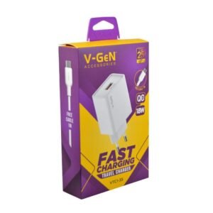 Adaptor Travel Charger V-GeN VTC1-35 QC3.0 18W Fast Charging VOOC AFC FCP Super Flash FREE Type C Cable