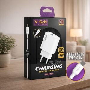 Adaptor Travel Charger V-GeN VTC1-43A Fast Charging QC3.0 18W FREE USB A to Type C Cable