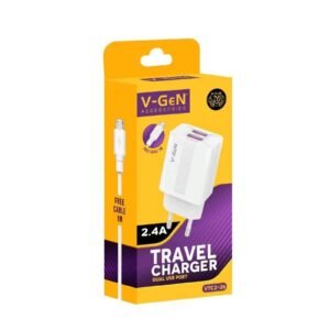 Adaptor Travel Charger V-GeN VTC2-17 VTC2-22 VTC2-26 VTC2-28 Dual Port USB 2.4A FREE Cable MicroUSB