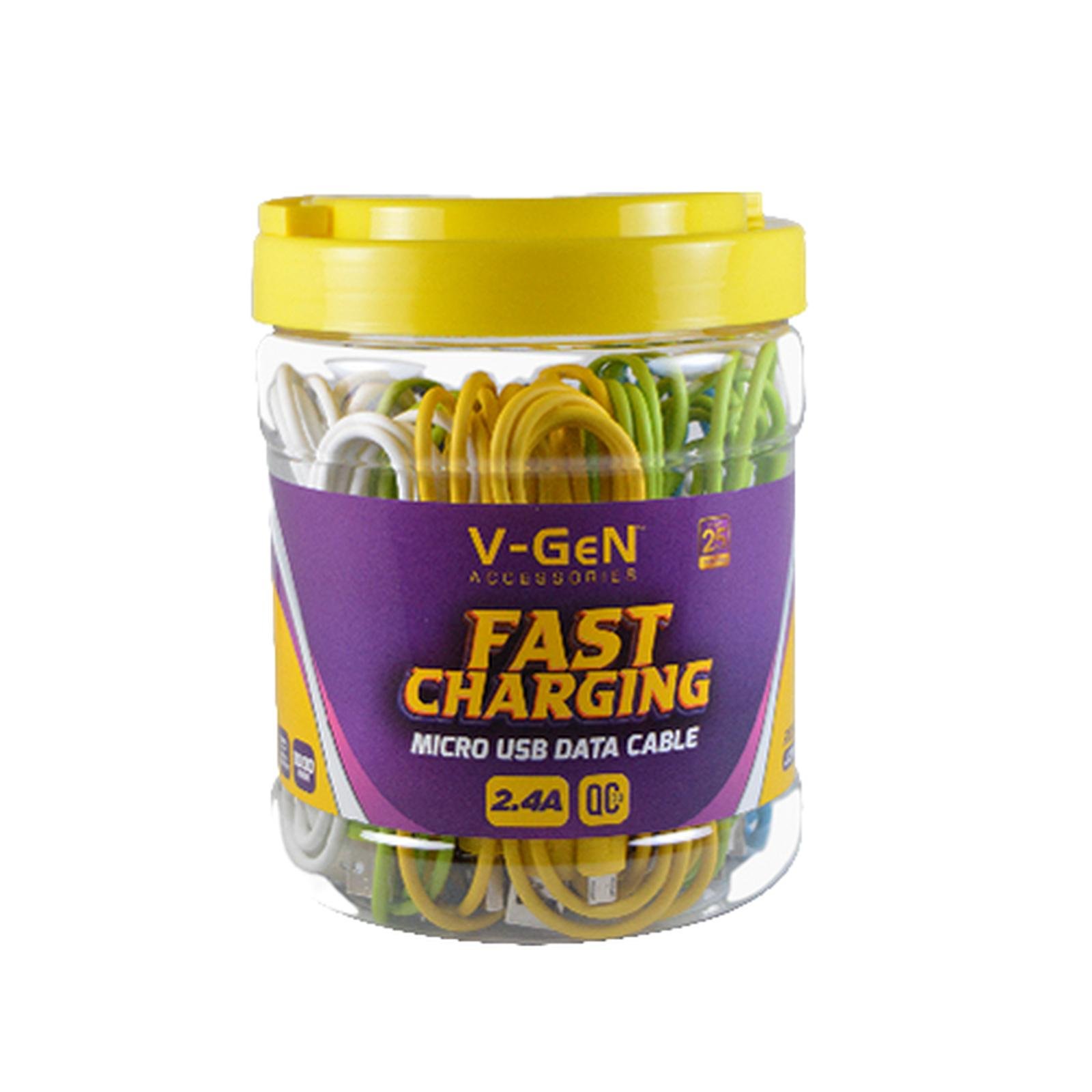 Kabel Data MicroUSB V-GeN JCM2-01 Pipih JCM2-02 Bulat JCM2-03 Nylon Fast Charging QC3.0 2.4A 1 Toples Isi 20 Pcs - Image 2