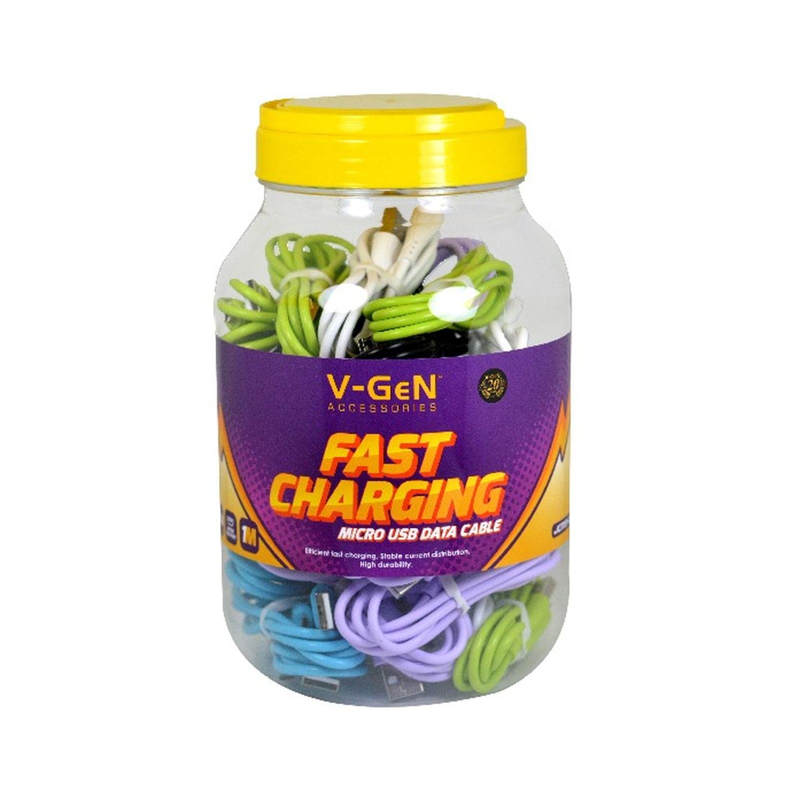Kabel Data MicroUSB V-GeN JCM3-02 Pipih JCM3-03 Bulat Fast Charging QC3.0 2.4A 1 Toples Isi 30 Pcs - Image 2