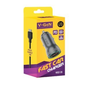 Car Charger V-GeN VCC2-20 VCC2-32 2 Port USB Fast Charging QC PD 20W FREE Cable USB A to C