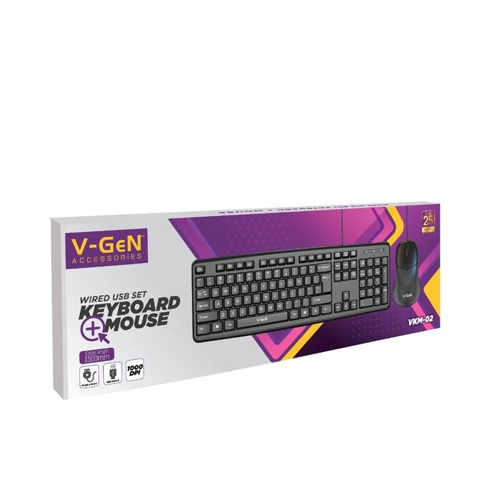 Wired USB Set Keyboard + Mouse V-GeN VKM-02 1000 DPI 104 Keys 1500mm Length