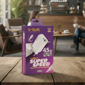 Adaptor Travel Charger V-GeN VTC2-40 45W VTC2-42 65W Dual Port USB A Type C Super Fast Charging VOOC QC3.0 PD FREE Cable C to C