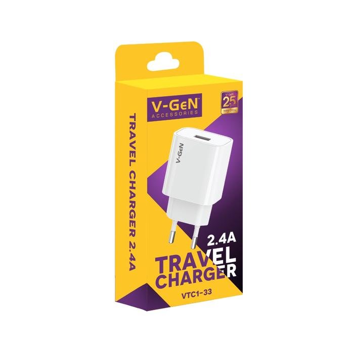 Adaptor Travel Charger V-GeN VTC1-33 2.4A 1 Port USB