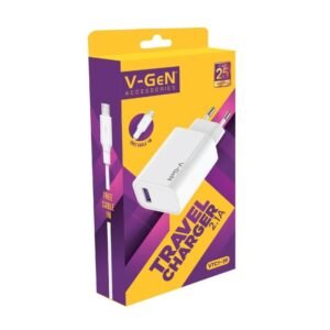 Adaptor Travel Charger V-GeN VTC1-39 2.1A 1 Port USB FREE MicroUSB Cable