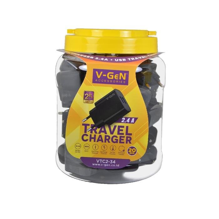 Adaptor Travel Charger V-GeN VTC2-34 2.4A USB 2 Port 1 Toples isi 20 pcs - Gambar 2
