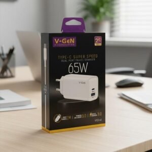 Adaptor Travel Charger V-GeN VTC2-40 45W VTC2-42 65W Dual Port USB A Type C Super Fast Charging VOOC QC3.0 PD FREE Cable C to C